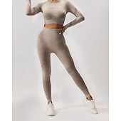 preiswerte Sets &amp; Einteiler-Damen 2 Stück Yoga-Trainingsanzug Lounge-Outfits  Herbst Einfarbig Kombination Armeegrün Schwarz Fitnesstraining Hohe Taille Elastisch Atmungsaktiv Langarm Sport Sportkleidung Schlank