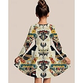 preiswerte 3D-Cartoon-Kommode-Mädchen&#039; 3D Grafik Kleid Langarm Sommer Frühling Urlaub Täglich Ferien Prinzessin Schön Süß Kinder 4-12 Jahre Freizeitkleid A Linie Kleid Knielang Normale Passform