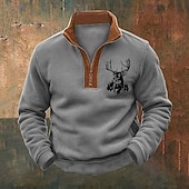 tanie Męskie bluzy 3D-Męskie Bluza dresowa Bluza z zamkiem błyskawicznym Czarny Szary Pół zamek Kolorowy blok Renifer Zamek błyskawiczny do połowy Nadruk Sport i turystyka Codzienny Święto Zabytkowe Moda miejska Codzienny