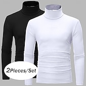 economico magliette di base-Maglietta a collo alto da uomo, 2 pezzi, a maniche lunghe, a collo alto, con colletto arrotolato, autunno autunno &amp;T-shirt sportiva casual invernale, semplice, leggera, classica, da 2 pezzi