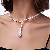 billige Halskjeder-Choker Halskjede Perle Rhinstener Dame Elegant Luksus dusk Dusk Bryllup Dråper Halskjeder Til Bryllup Fest Bursdag