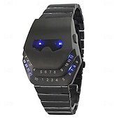お買い得  デジタル腕時計-メンズ LED ウォッチ ブラック ステンレススチール バンド 長さ クォーツムーブメント デイリー 防水 LED スクリーン スネークデザイン LED ウォッチ