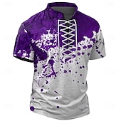 cheap Skull &amp; Bone-Halloween Men&#039;s Blood stains Henley Shirt T shirt Tee Short Sleeve T shirt 3D Print Crew Neck Lace Up Neck Henley Shirt Casual Street Sports Outdoor Casual Red Blue Purple Summer Spring All Seasons