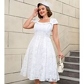 preiswerte Kleider-Retro Vintage 1950er Rockabilly Midlänge A-Linien-Kleid Ausgestelltes Kleid Übergröße Blumen A-Linie Damen Urlaub Heimkehr Party &amp; Abend Erwachsene Kleid Frühling &amp; Sommer