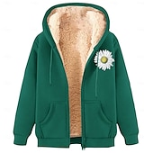 baratos Moletom com capuz de lã-Homens Full Zip Hoodie Moletom com zíper Casaco de lã Moletom de lã Adamascado Preto Vinho Vermelho Azul Com Capuz Margarida Tecido Estampas Abstratas Zíper Bolsos Desportos e Ar livre Casual Diário