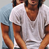 preiswerte Baumwoll-Leinen T-Shirts-Herren T Shirt Lässiger Stil Bambus-T-Shirt Kurzarm Rundhalsausschnitt Frühling &amp; Sommer Ganzjahres Einfach Mode Lässig Bequem 2 teilig 2 Packungen Rohkante Straße Lässig Ferien Blau / Grün Schwarz