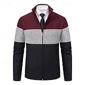 preiswerte Herren Strickjacke-Herren Strickjacke Kurzer Pullover Reißverschluss-Pullover Strickpullover Gerippt Stricken Normale Oberteile Patchwork Fleece Farbblock Stehkragen Mode Klassisch Urlaub Alltagskleidung Bekleidung