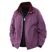 cheap Casual Jackets-Men&#039;s Lightweight Jacket Cargo Jacket Casual Jacket Vacation Daily Windproof Windbreaker Pocket Fall Winter Plain Fashion Classic Stand Collar Regular Black White Purple Green Jacket
