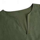 preiswerte Urlaub-Herren Hemd Leinenhemd Sommerhemd Strandhemd Einfarbig Urlaub Lässig Schwarz Weiß Grün Khaki Langarm V Ausschnitt Sommer Frühling Bekleidung Basic