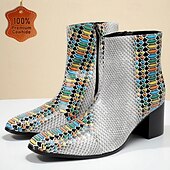 levne Prémiové kožené boty-Pánské barevné boty na zip s potiskem pythonu z pravé kůže, výrazný exotický styl pro umělce, módní přehlídky a trendy streetwear