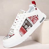 abordables Baskets-Homme Basket Marche Occasionnel Cuir PU Confortable Antidérapant Respirant À lacets Blanc + Noir Blanc / Jaune Rose / Blanc Été Printemps