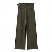 economico gamba larga e vita alta-Per donna Gamba larga Chinos Casual Lunghezza intera Naturale Semplice Gamba larga Comodo Traspirabilità Casual Quotidiano Vinaccia Nero 1 # Nero Verde militare Primavera Autunno Vestibilità comoda