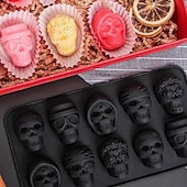preiswerte Halloween Küche-2er-Pack Halloween-Silikonformen, Totenkopf-Schokoladenform, Silikon-Pralinenform, 10 Mulden für selbstgemachte Süßigkeiten, Gelee, Eiswürfel, Fondant und Kuchendekoration
