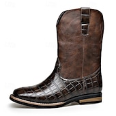 levne Cowboy &amp; Western Boots-Pánské hnědé westernové boty s krokodýlím potiskem a umělou kůží – exotická kovbojská obuv pro ležérní příležitosti a venkovské příležitosti