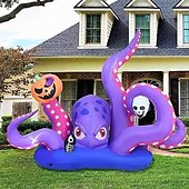 economico Piscine per bambini-gonfiabile gigante a forma di polpo di Halloween con zucca e teschio, decorazione per esterni a LED