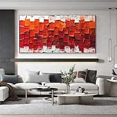 preiswerte Blumen-/Botanische Gemälde-handgemachtes original minimalistisches Ölgemälde auf Leinwand abstrakt rot impasto strukturierte Wandkunst für Wohndekoration mit gespanntem Rahmen ohne Innenrahmen Gemälde