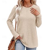abordables Hauts Unis pour Femmes-Femmes T-shirt Uni Mode Moderne manche longue Col ras du cou Hauts Réguliers Quotidien Noir Violet Beige Été