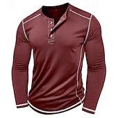 cheap Casual Henley Tee-Men&#039;s T Shirt Henley Shirt Henley Top Long Sleeve Solid Color Vintage Casual Contrast Stitching Henley Outdoor Causal Casual Spring Fall Spring &amp;  Fall Black White Gray Henley T-Shirt
