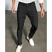 preiswerte Schlank-Herren Anzughose Slim Fit Hose Chinos Tasche Knöpfe Einfach Komfort Formell Party Arbeit Mode Klassicher Stil Schwarz Dunkelblau Mikroelastisch