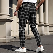 billige kjolebukser med 3d-print for menn-Herre Geometrisk Gitter / Teppe Dressbukser Bukser Medium Midje Business Casual Formell Hverdag Slim fit-bukser med lommer Vår Høst 3D-utskrift Svart Mørkeblå Mørkegrå