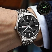preiswerte Quarz-Uhren-Die neue Edelstahlband große Ziffernblatt modische Herren Business Uhr mit IPX7 Wasserbeständigkeit leuchtendem Kalender und Tagesanzeige Freizeit Quarz Uhr einfache und vielseitige Herren Sport