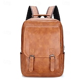 preiswerte College-Rucksäcke-Herren-Rucksack aus Vintage-Kunstleder – Business- und Reisetasche mit großem Fassungsvermögen, Schnallenriemen und Laptopfach
