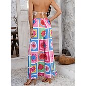 abordables jambe large et taille haute-Femmes Jambe large Chinos Vacances ancien Mode Longueur complète Taille haute Fleuri Ceinture Élastique Impression Confortable Doux Micro-Élastique Extérieur Vacances Rue Blanche Jaune Rose Claire