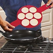 cheap Kitchen Utensils &amp; Gadgets-Non Stick Silicone Pancake Mold Ring Seven Hole Egg Ring for Cooking High Temperature Resistant Round Mold for Fried Eggs Pancakes and Baking Kitchen Tool