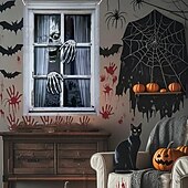 cheap Door Covers-Halloween Window Curtain Skeleton Peeking Through Blinds, Scary Door Cover, Window cover,  Wall Tapestry for 2025 Halloween Spooky Home Decoration