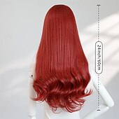 abordables Pelucas de fiesta-Peluca ondulada roja de 24 pulgadas para mujer: flequillo completo, cabello largo sintético resistente a altas temperaturas, perfecta para disfraces de Halloween. &amp;looks de fiesta