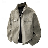 economico Giacche in Suede Sintetico-Per uomo Giacca Giacca Casual All&#039;aperto Vacanza Caldo Cerniera Tasca Autunno Inverno Semplice Moda Streetwear Colletto Mao Regolare Nero Bianco Caffè Giacca