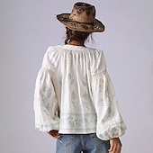 olcso Női Művészet és Dizájn Felsők-Női Ing Virágos Elegáns Csehország Szüret Hosszú ujj Lámpás hüvely V-alakú Crop Tops Napi Szabadság Alkalmi Hímzett Törtfehér hímzett szilvapiros-FEHÉR 2# sárgabarack hímzés világoszöld-sárgabarack