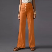 abordables jambe large et taille haute-Femmes Jambe large Slacks Streetwear Occasionnel Longueur complète Naturel Uni Avec Poches Taille Élastique Confortable Rue Fête Week-end Noir Vert Véronèse Orange Automne Coupe régulière