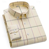 economico camicie oxford da uomo-Per uomo Camicia Camicia elegante Camicia button-down Camicia Oxford Camicia a quadri A Quadri / A Righe / Chevron / Rotondo Abbigliamento quotidiano Abbigliamento Aziendale Giallo Chiaro Giallo