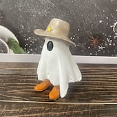 cheap Figurines &amp; Ornaments-Halloween Cowboy Cute Ghost Decoration Resin Figurine, Spooky Resin Sculpture Decor, Small Desktop Statue for Home, Office, Party Decoration