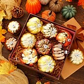 billiga Halloweenhängande och bordsdekorationer-12 st hängande halloweenpumpornamenter mini-thacksgivingbollar för hösten, handmålade pumpakulor för julgran, heminredning, juldekoration eller höstbordsdekoration