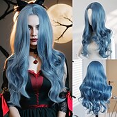 levne Párty paruky-Dámská vlnitá halloweenská paruka bez ofiny o délce 22 palců (60 cm) – dlouhé tepelně odolné syntetické vlasy na kostýmní párty &amp;focení