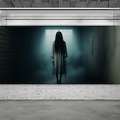 billige Halloween dekorasjon-Halloween Utendørs Garasje Dørtrekk Spøkelsesbrud Bedriftskaller Banner Stort Teppe Bakgrunns Dekorasjon Ferie Utendørs Garasje Dør Hjemme Vegg Dekorasjoner