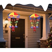 halpa Koristevalot-1 kpl jouluinen joulupukin laskuvarjohyppyriipus riippuvalaisin, nahkalankavalaisin, sisä- ja ulkokäyttöön tarkoitettu joulutunnelmavalaisin, aurinko-/AAA-paristokotelo/USB-virtalähde