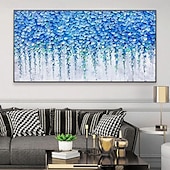 preiswerte Blumen-/Botanische Gemälde-großes handgemachtes 3D Wald Ölgemälde handgemachtes abstraktes Blumen Ölgemälde auf Leinwand große Wandkunst minimalistisches blaues Blumenkunstgemälde individuelles Gemälde Boho Wanddekor für