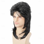 halpa Historialliset peruukit-Mullet-peruukki musta 80-luvun miesten peruukki punk rocker hiukset juhlat päivittäin halloween-asut pitkät peruukit