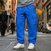 preiswerte Sweatpants-Herren Fleecehose Jogginghose Hose Cargo-Jogginghose Elastischer Bund Kordelzug Mehrere Taschen Einfarbig Winddicht Außenbereich Volle Länge Lässig Täglich Urlaub Mode Schwarz Weiß