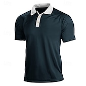 billiga Klassisk pikétröja för män-Herr Golftröja Golf pikétröjor Arbete Ledigt Kavajslag Kortärmad Grundläggande Modern Färgblock Lappverk Knappar Sommar Normal Gul Rubinrött Marinblå Grön Ljusblå Grå Golftröja