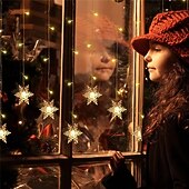 abordables Éclairages d&#039;extérieur-Rideau lumineux flocon de neige glaçon 4 m 90 LED avec alimentation USB et 18 flocons de neige acryliques, 8 modes, télécommande, décoration de Noël, 1 x