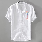 abordables Clásico-Hombre Camisa Camisa de lino Camisa de verano Camisa de playa Abotonar la camisa Pájaro Vacaciones Casual Negro Blanco Rosa Azul Piscina Manga Corta Cuello Vuelto Verano Ropa