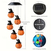 economico Luci di Halloween-Carillon solare a vento di Halloween con sette colori cangianti, luce da balcone a forma di teschio di zucca, luce da appendere, impermeabile, per esterni, giardino, casa, festa di Halloween,