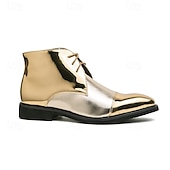 cheap Dress Boots-Men&#039;s Shiny Gold Lace-Up Ankle Boots – Fashion Statement Dress Boots for Stage Shows, Prom Nights &amp; Festivals