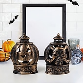 ieftine Halloween în interior-1 buc lumină de noapte în formă de craniu de dovleac zâmbitor din bronz argintiu de Halloween, pentru interior și exterior, pentru petreceri, groază și decor ciudat, lumină de atmosferă