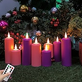 preiswerte Kerzenlicht-3/4/6/9 Stück Halloween Weihnachten zylindrisches Laden elektronisches Kerzenlicht Fernbedienung Timing Innen- und Außenbereich Hof Hochzeit Party Atmosphäre Dekoration hellviolett rosa