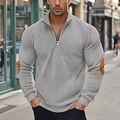 baratos Suéteres básicos-Homens Moletom Veludo Cotelê Moletom com zíper Adamascado Preto Verde Tropa Azul Marinha Cinzento Com Capuz Tecido Patchwork Desportos e Ar livre Casual Diário Roupa de rua Legal Roupa de Esporte